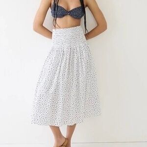 J Crew Smocked-waist Midi Skirt in Dot White sz 3x